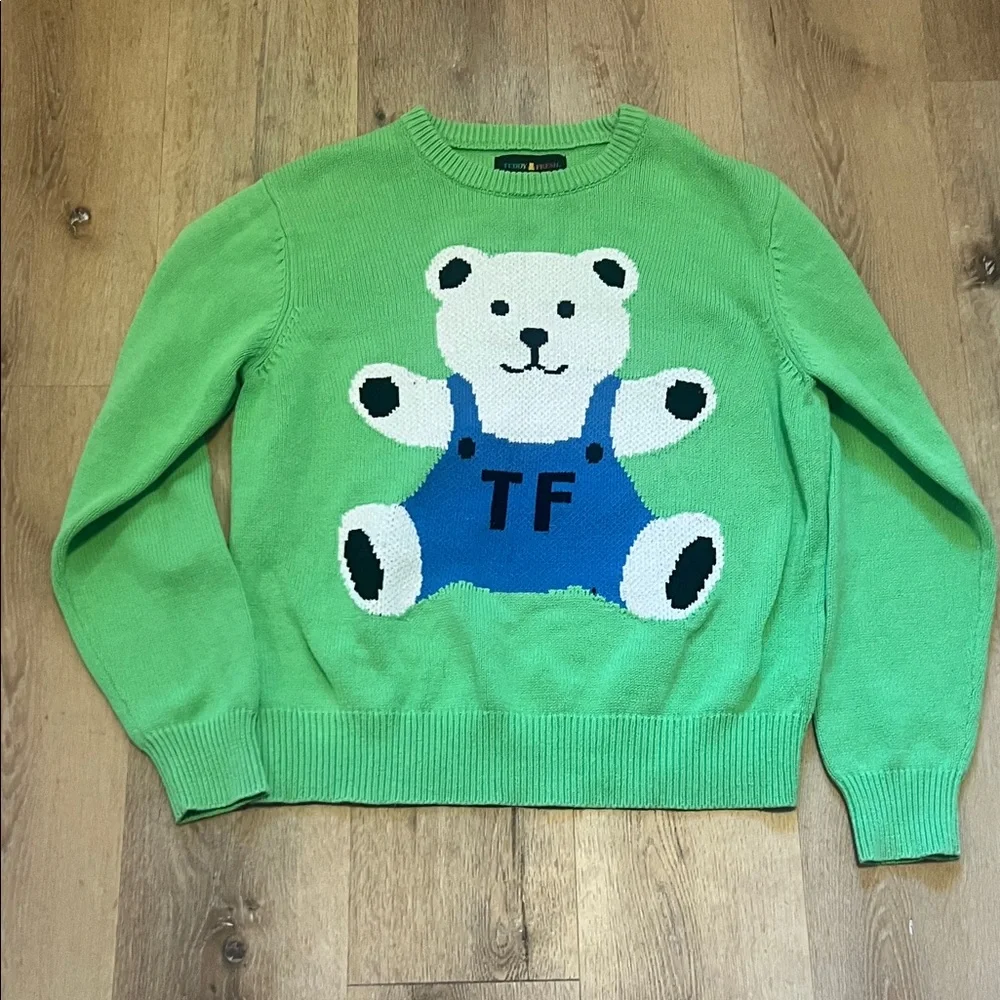 Teddy Fresh Green Bear Sweater Size Large Women’s Retails for $150
